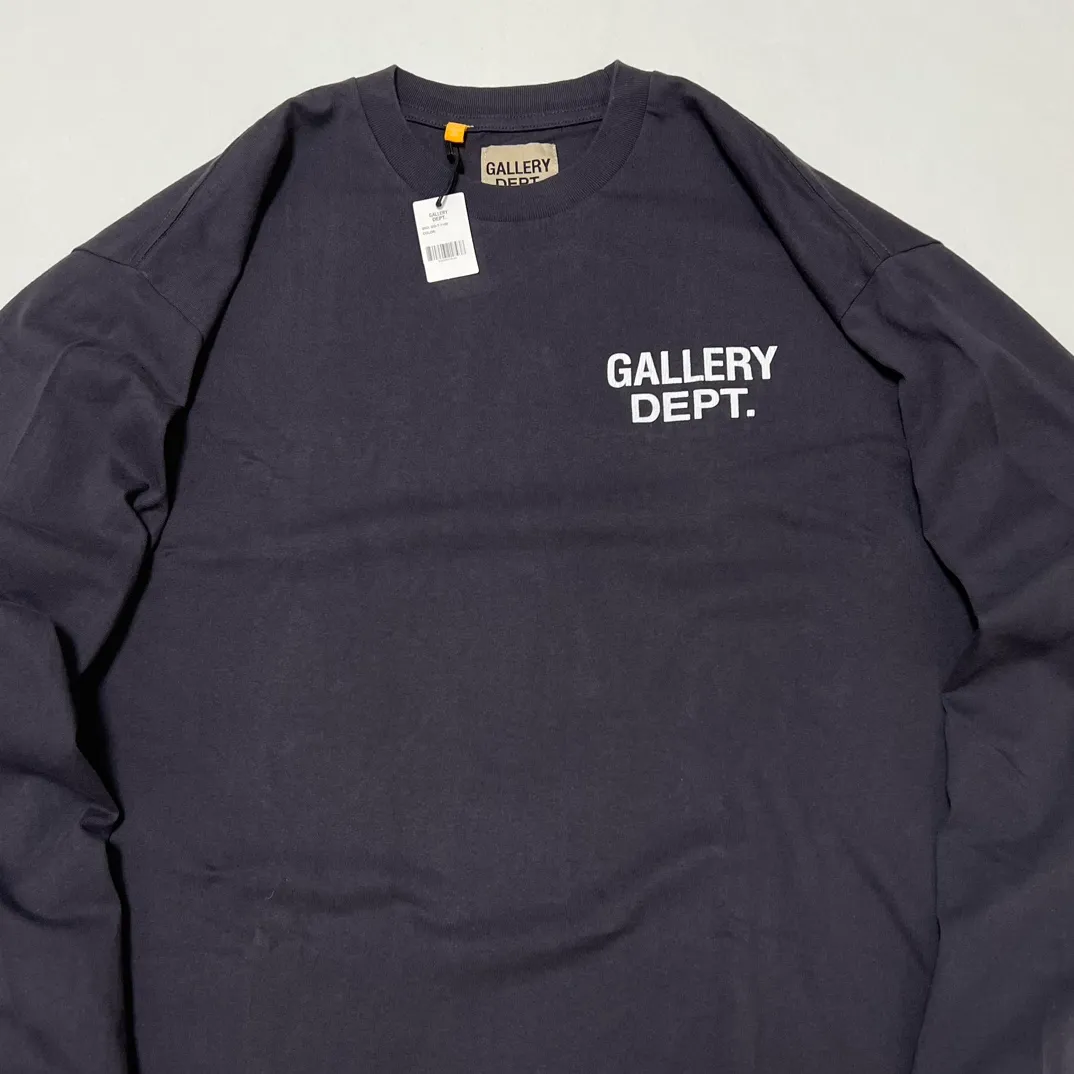 GALLERY DEPT. SOUVENIR L/S TEE Black Basic English Logo Long Sleeves Washed Black S-XL Heavy Washed Vintage Cylindrical Seamless Linen Cotton Fabric